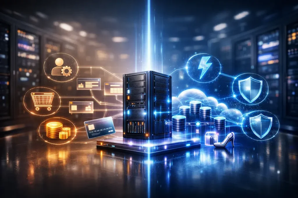 Comparativa entre hosting compartido y cloud hosting en 2026 mostrando diferencias de velocidad, escalabilidad, precios e infraestructura de servidores