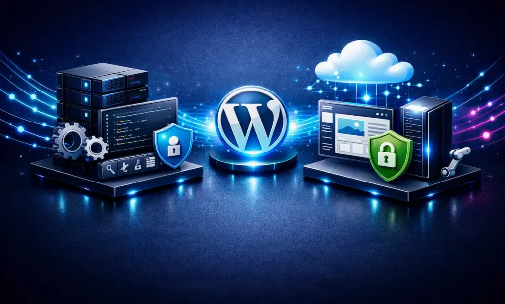 WordPress.org vs WordPress.com comparados con hosting autoalojado y gestionado